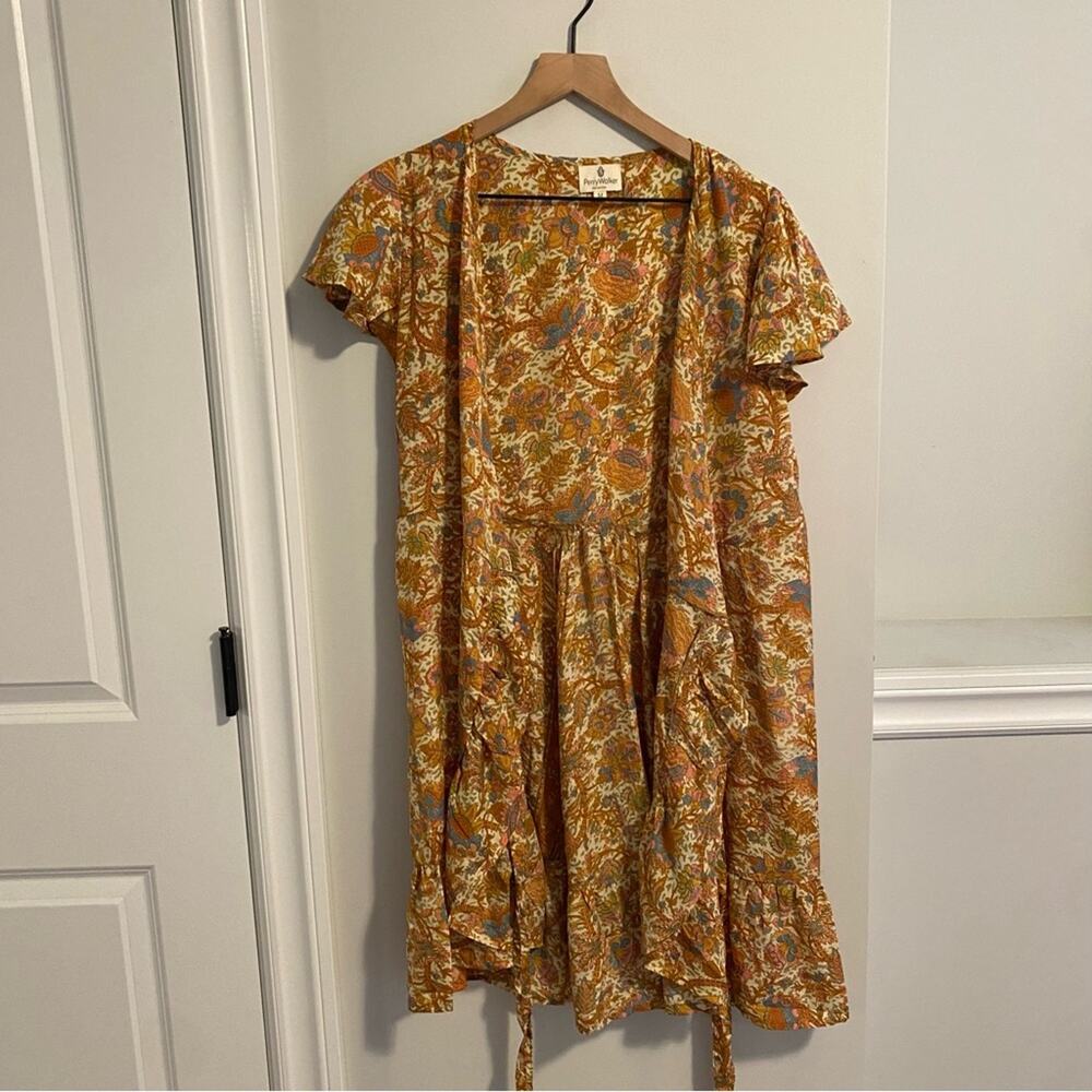 Perry Walker Collective Orange Floral Silk Blend Wrap Mini Dress Medium - Picture 8 of 14